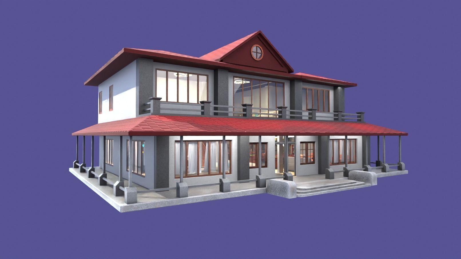 3D Model house or Villa with interior - VR game asset Low-poly 3D model_2
