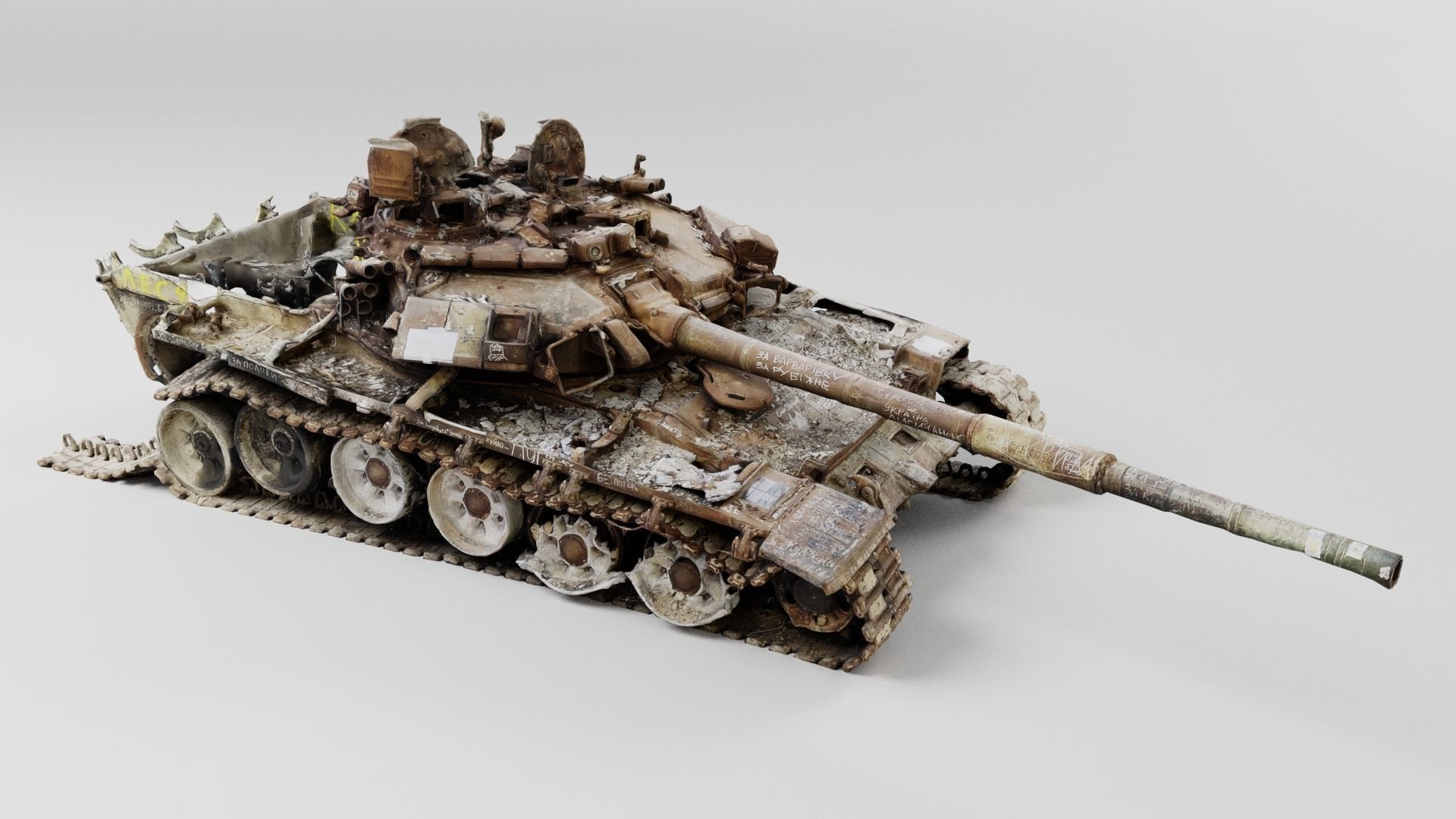 Russian T-90 tank destroyed by Ukrainian army  3D model_3