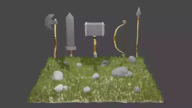 3D Collection Primitive Weapons Lowpoly Low-poly 3D model