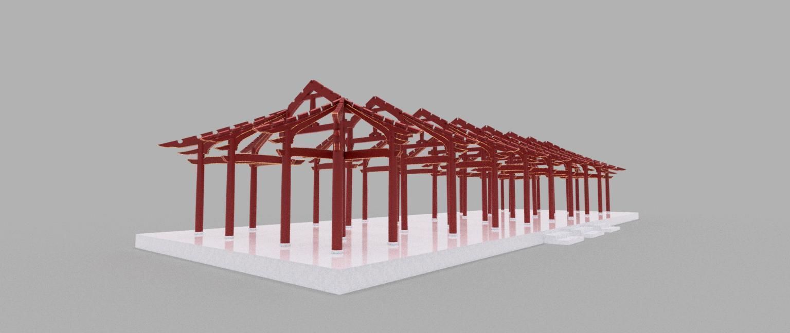 ORIENTAL ASIAN PALACE HALL Low-poly 3D model_8