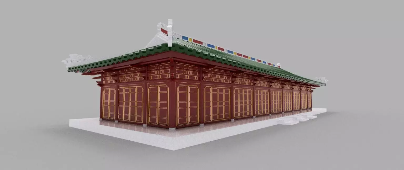ORIENTAL ASIAN PALACE HALL Low-poly 3D model_0