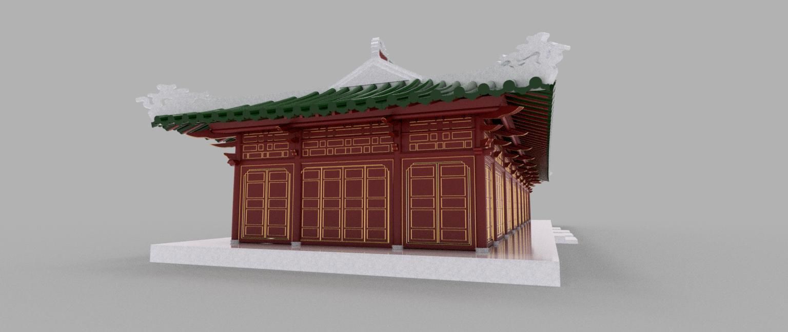 ORIENTAL ASIAN PALACE HALL Low-poly 3D model_3