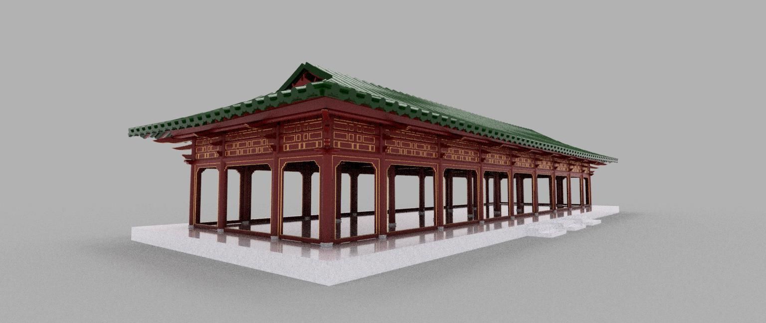 ORIENTAL ASIAN PALACE HALL Low-poly 3D model_5
