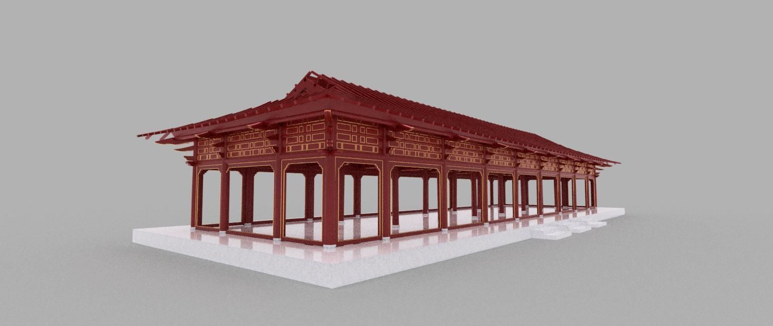 ORIENTAL ASIAN PALACE HALL Low-poly 3D model_4