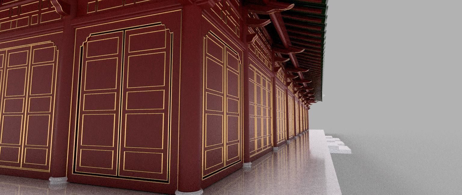 ORIENTAL ASIAN PALACE HALL Low-poly 3D model_2