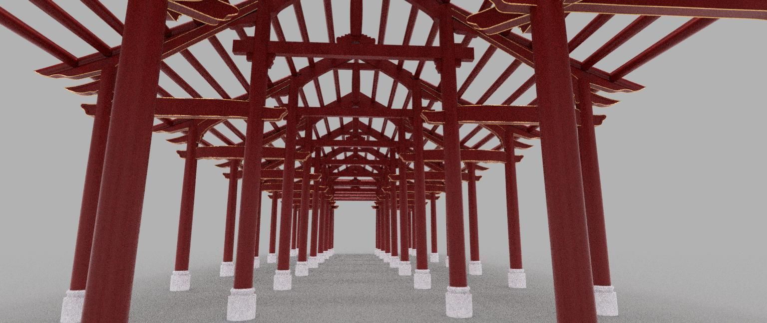 ORIENTAL ASIAN PALACE HALL Low-poly 3D model_6