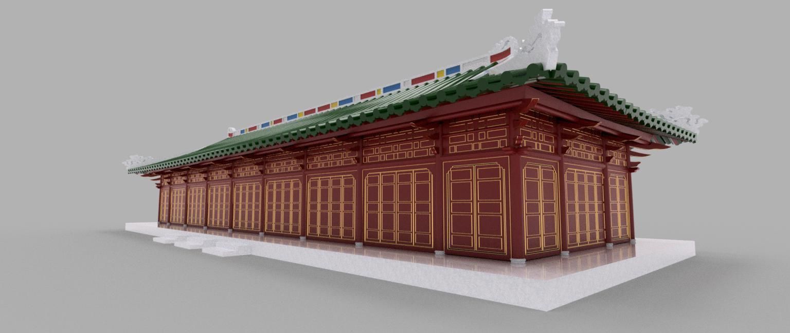 ORIENTAL ASIAN PALACE HALL Low-poly 3D model_7