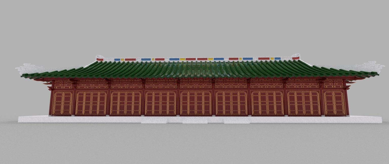 ORIENTAL ASIAN PALACE HALL Low-poly 3D model_1