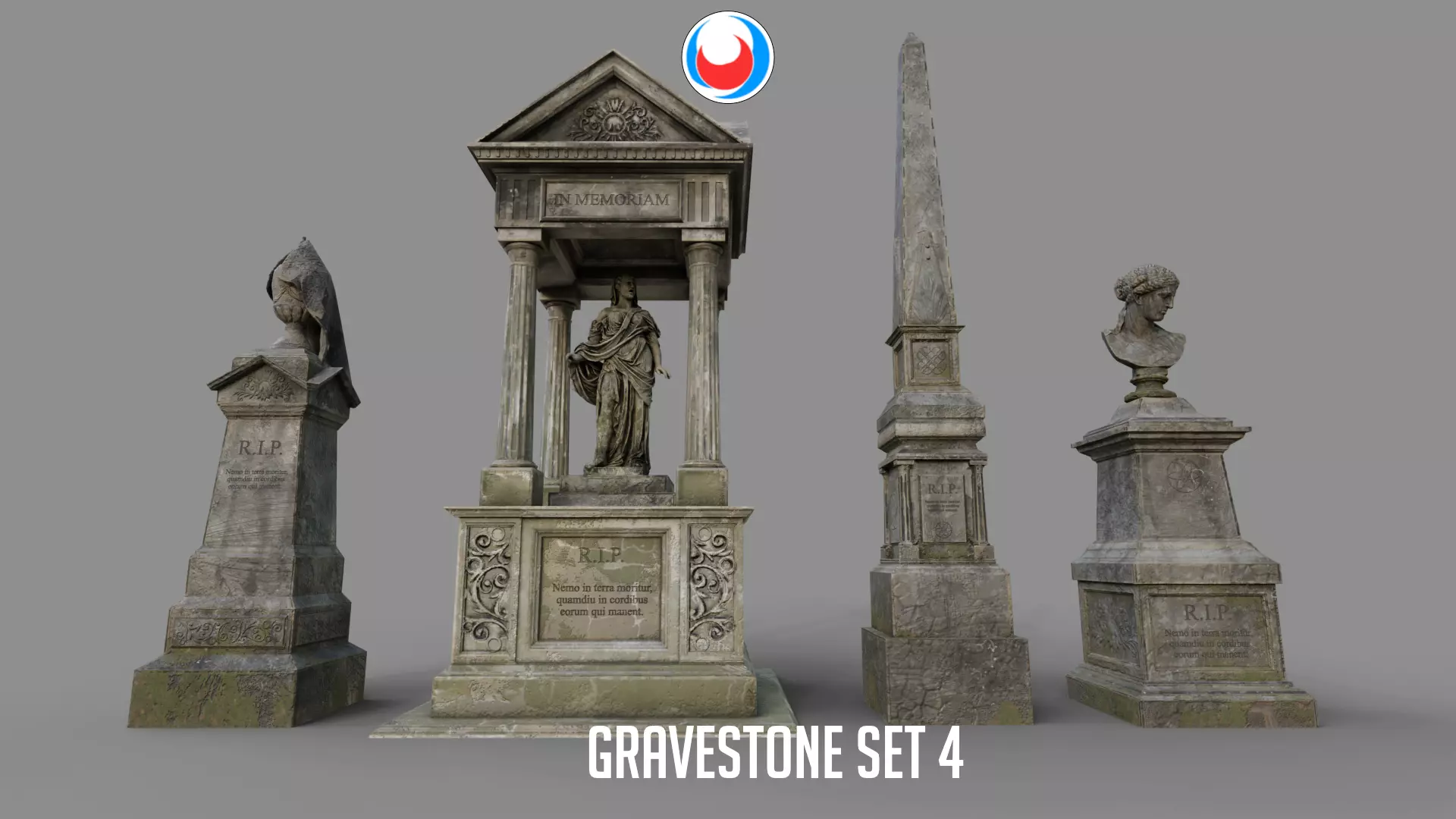 Cemetery gravestone set 4 Low-poly 3D model
