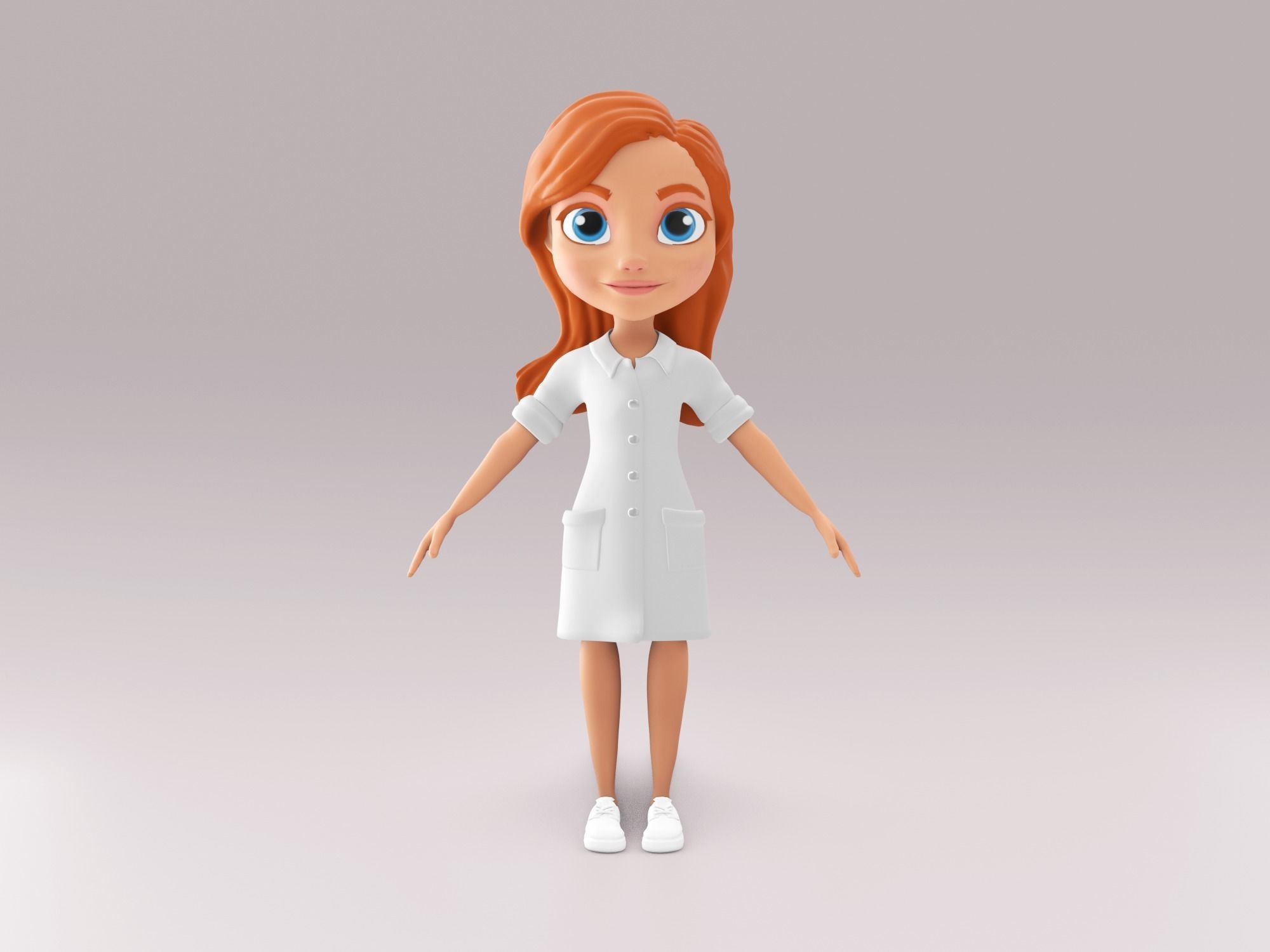 Female nurse  character Low-poly 3D model_1