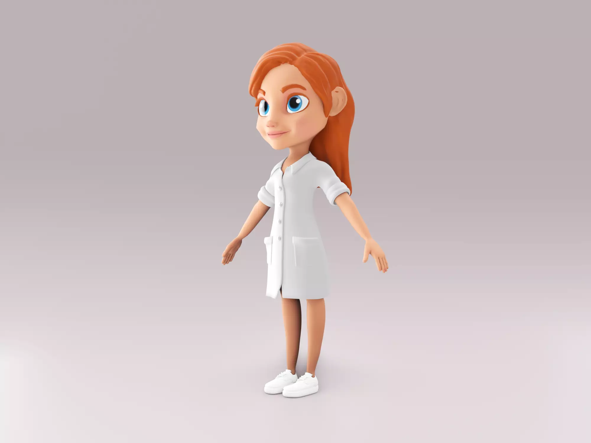 Female nurse  character Low-poly 3D model_0