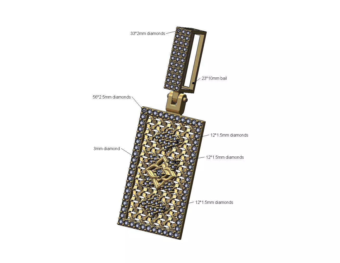Diamond clusters Moroccan Moucharabieh pendant bail 3D print model