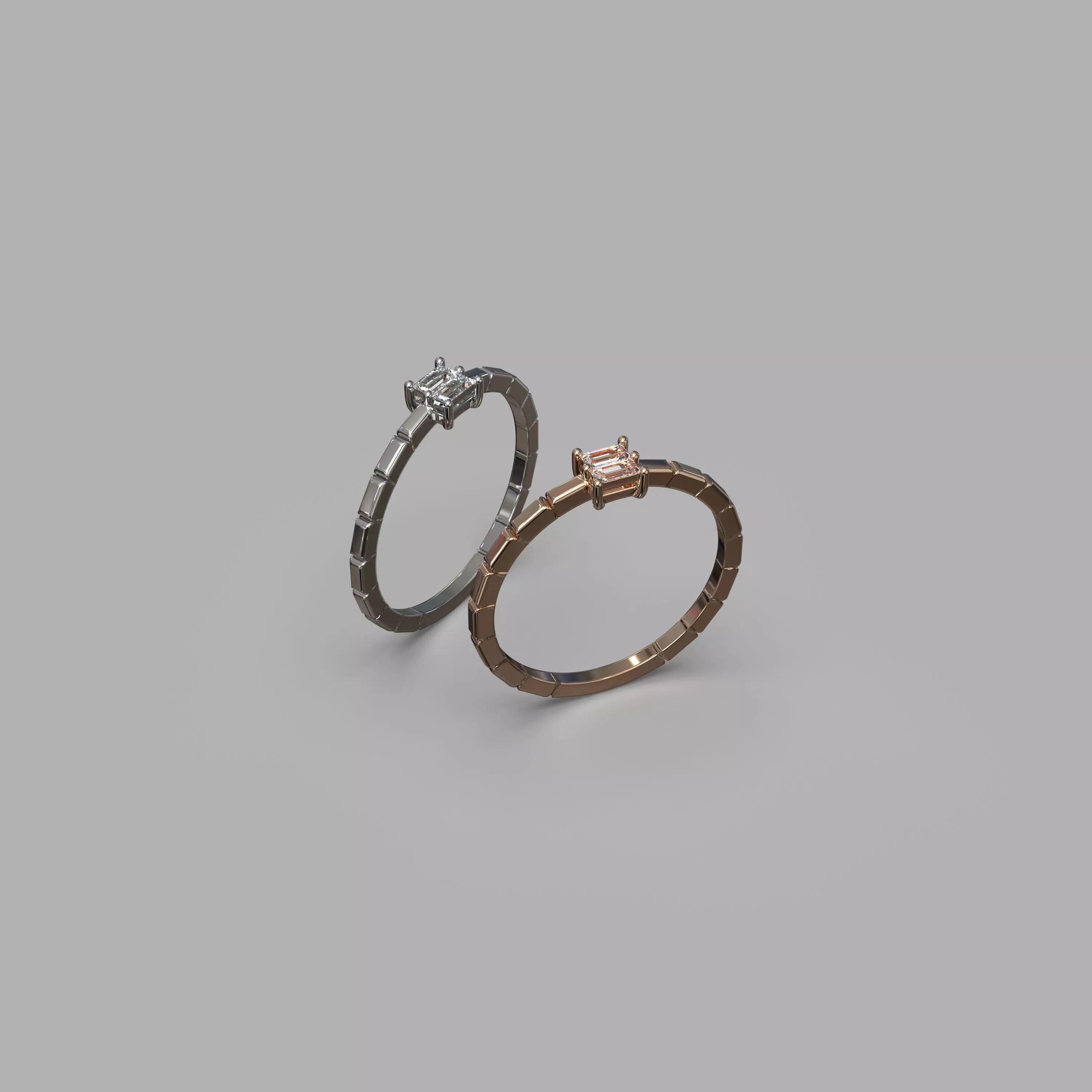 constructive ring jewelry with baguette gem stone Free 3D print model