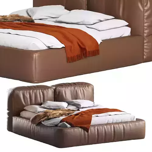 Brown Mid Century Modern Upholstered Headboard Bed