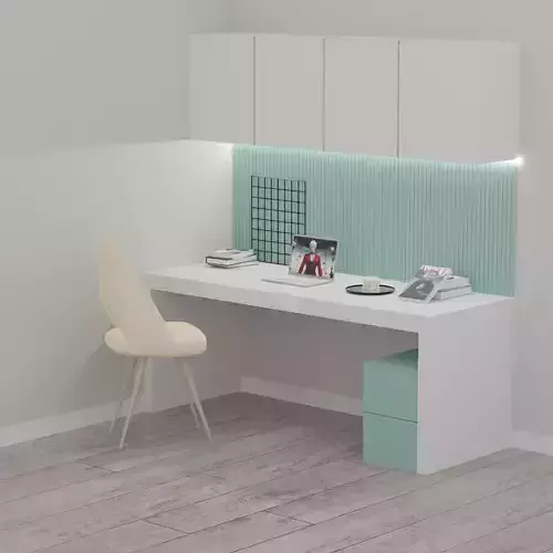 office in light blue with white table