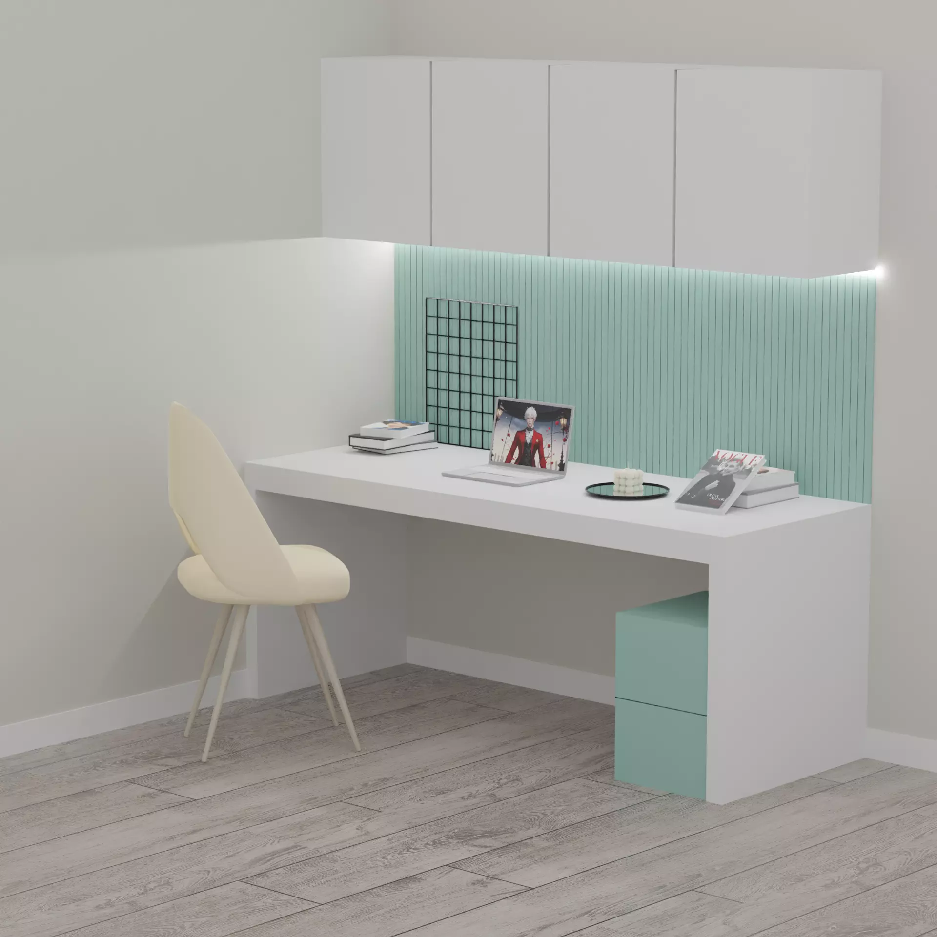 office in light blue with white table 3D model