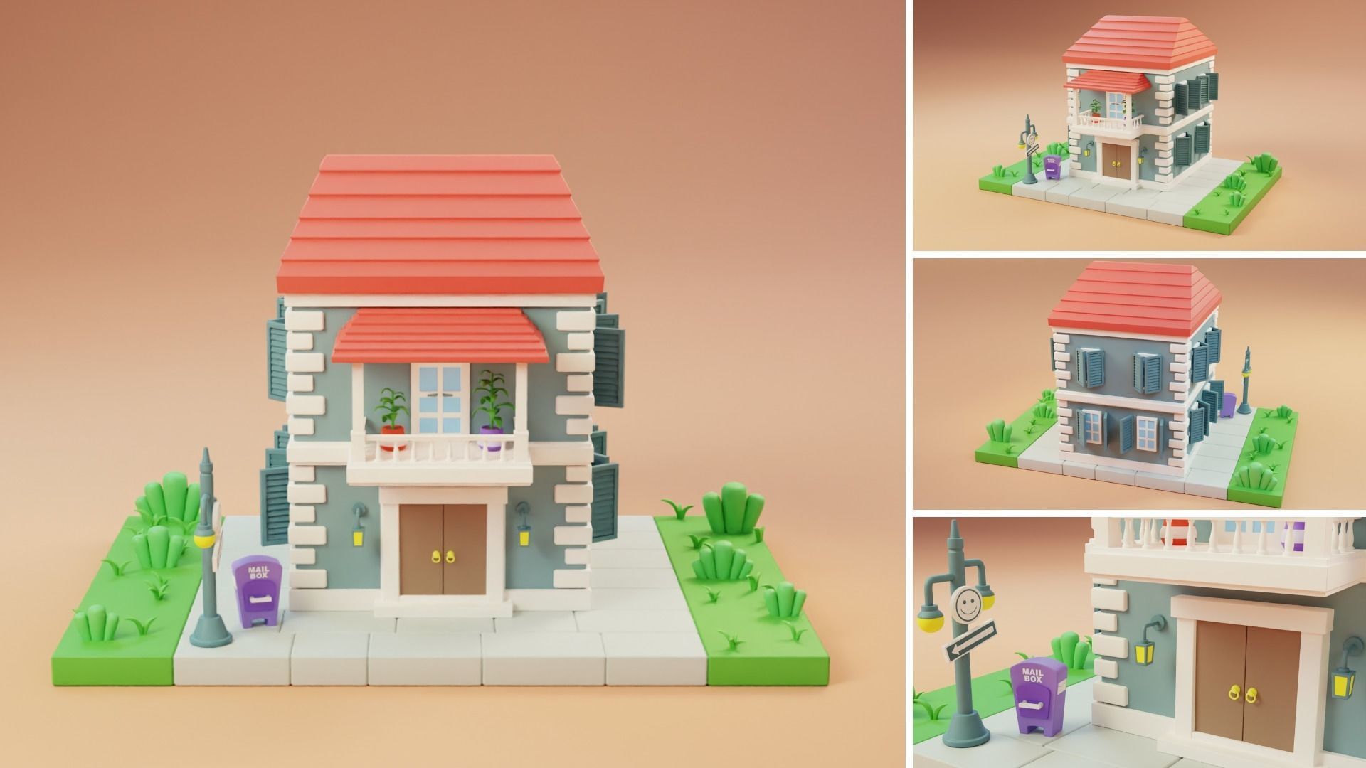 Cartoon City Islands Exteriors Low-poly 3D model_7