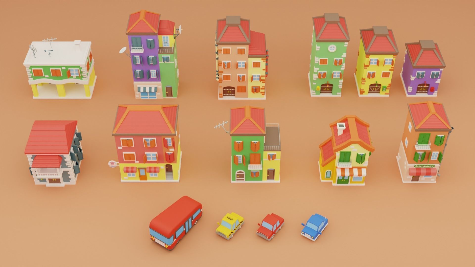 Cartoon City Islands Exteriors Low-poly 3D model_14