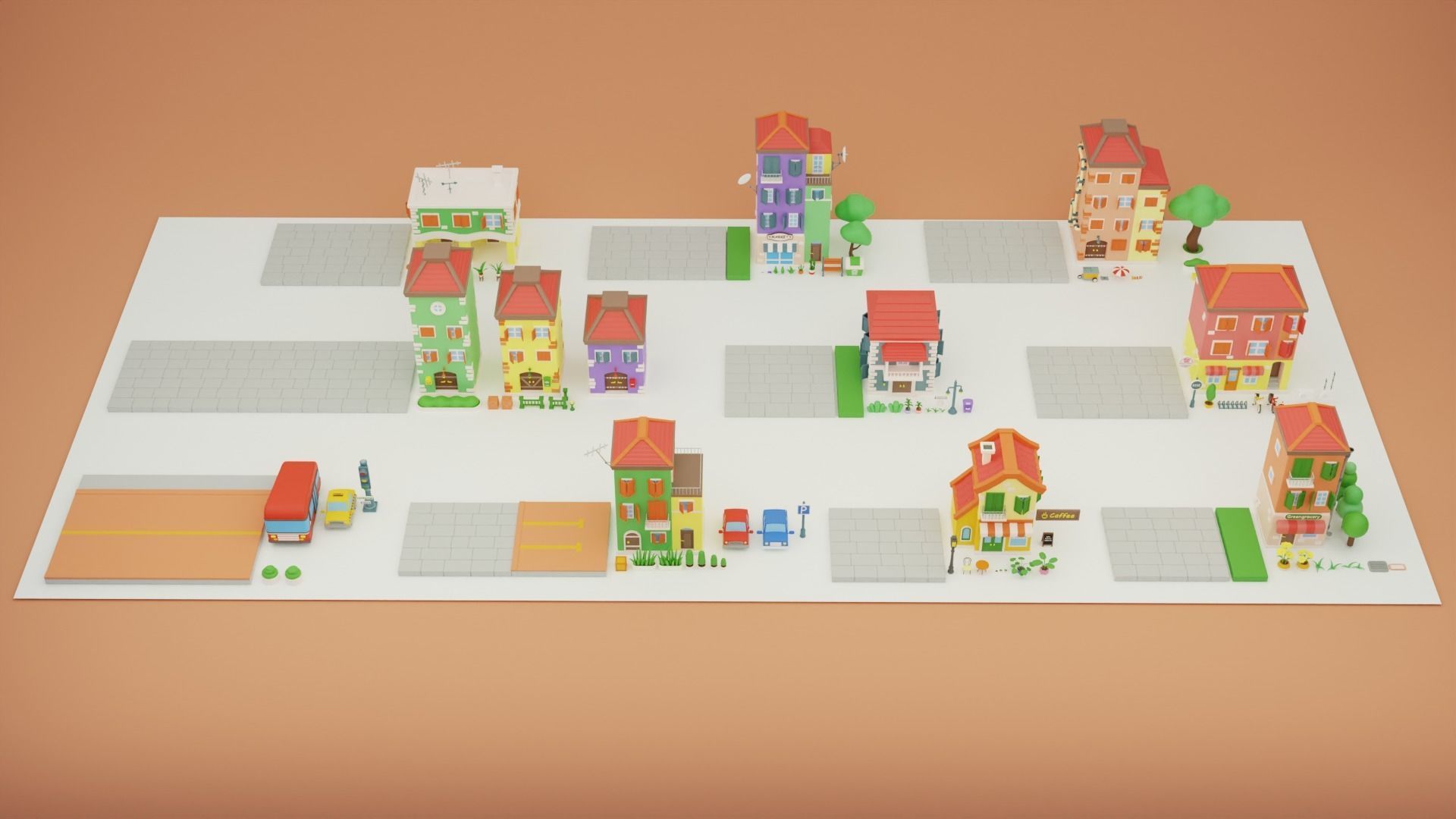 Cartoon City Islands Exteriors Low-poly 3D model_13