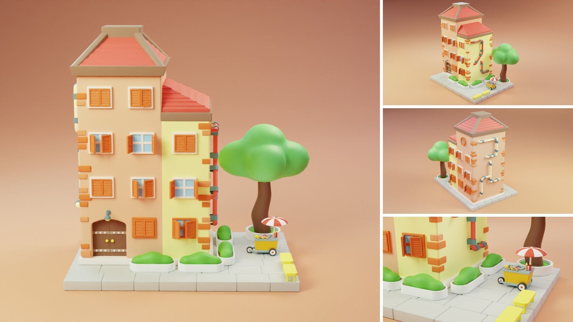 Cartoon City Islands Exteriors Low-poly 3D model_5