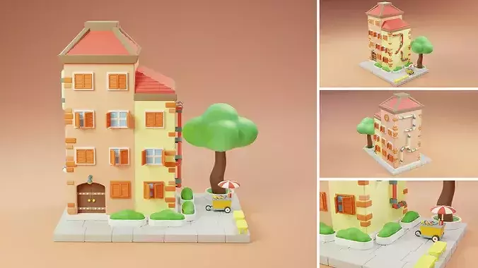 Cartoon City Islands Exteriors Low-poly 3D model 5