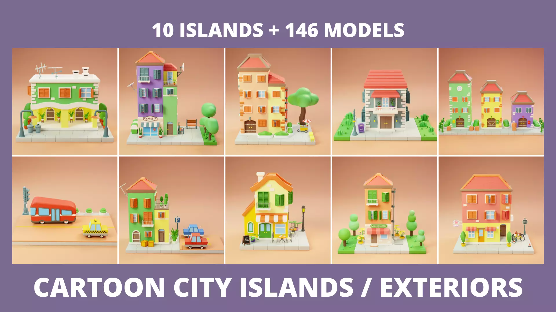 Cartoon City Islands Exteriors Low-poly 3D model_0