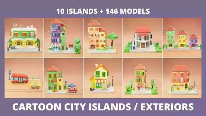 Cartoon City Islands Exteriors Low-poly 3D model Cartoon City Islands Exteriors Low-poly 3D model