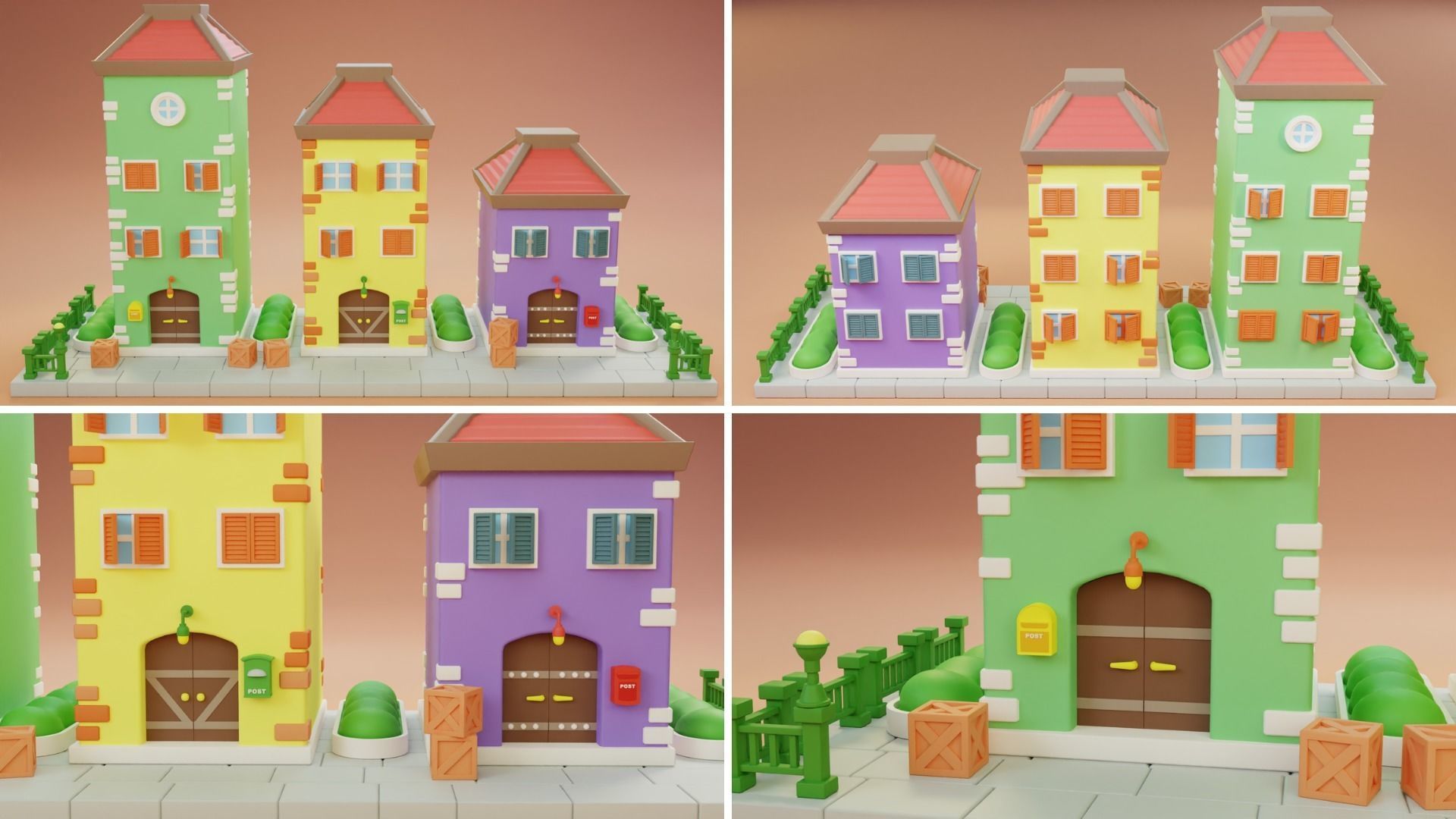 Cartoon City Islands Exteriors Low-poly 3D model_6