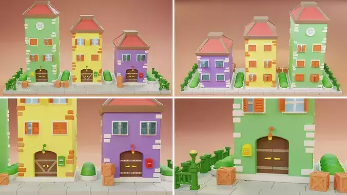 Cartoon City Islands Exteriors Low-poly 3D model 6