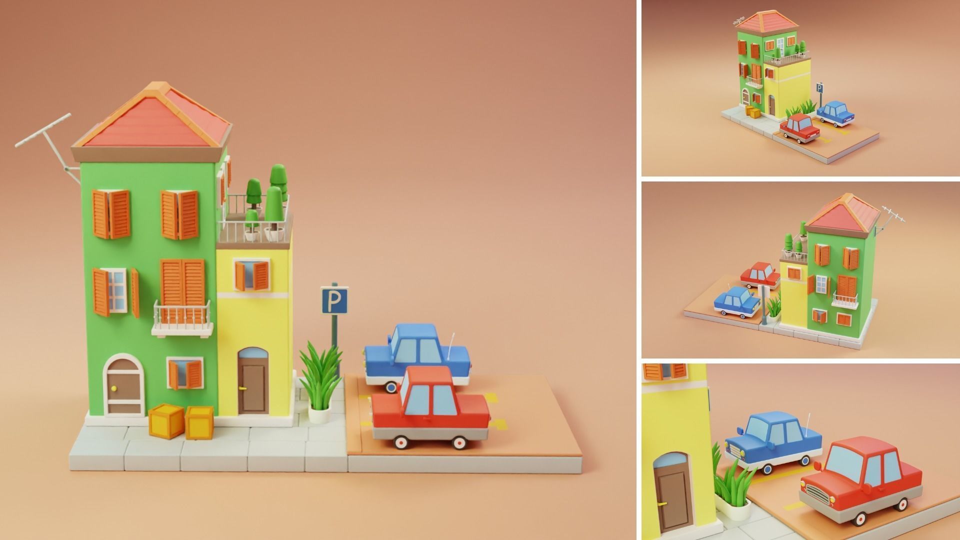 Cartoon City Islands Exteriors Low-poly 3D model_10