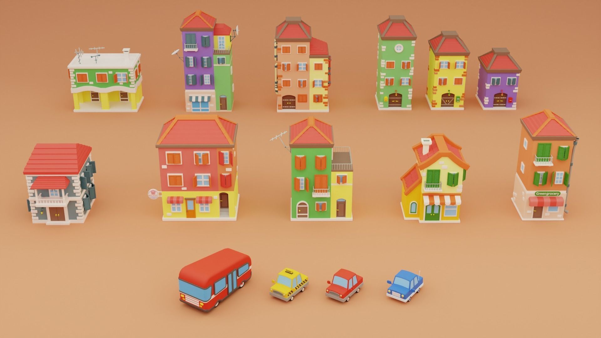 Cartoon City Islands Exteriors Low-poly 3D model_15