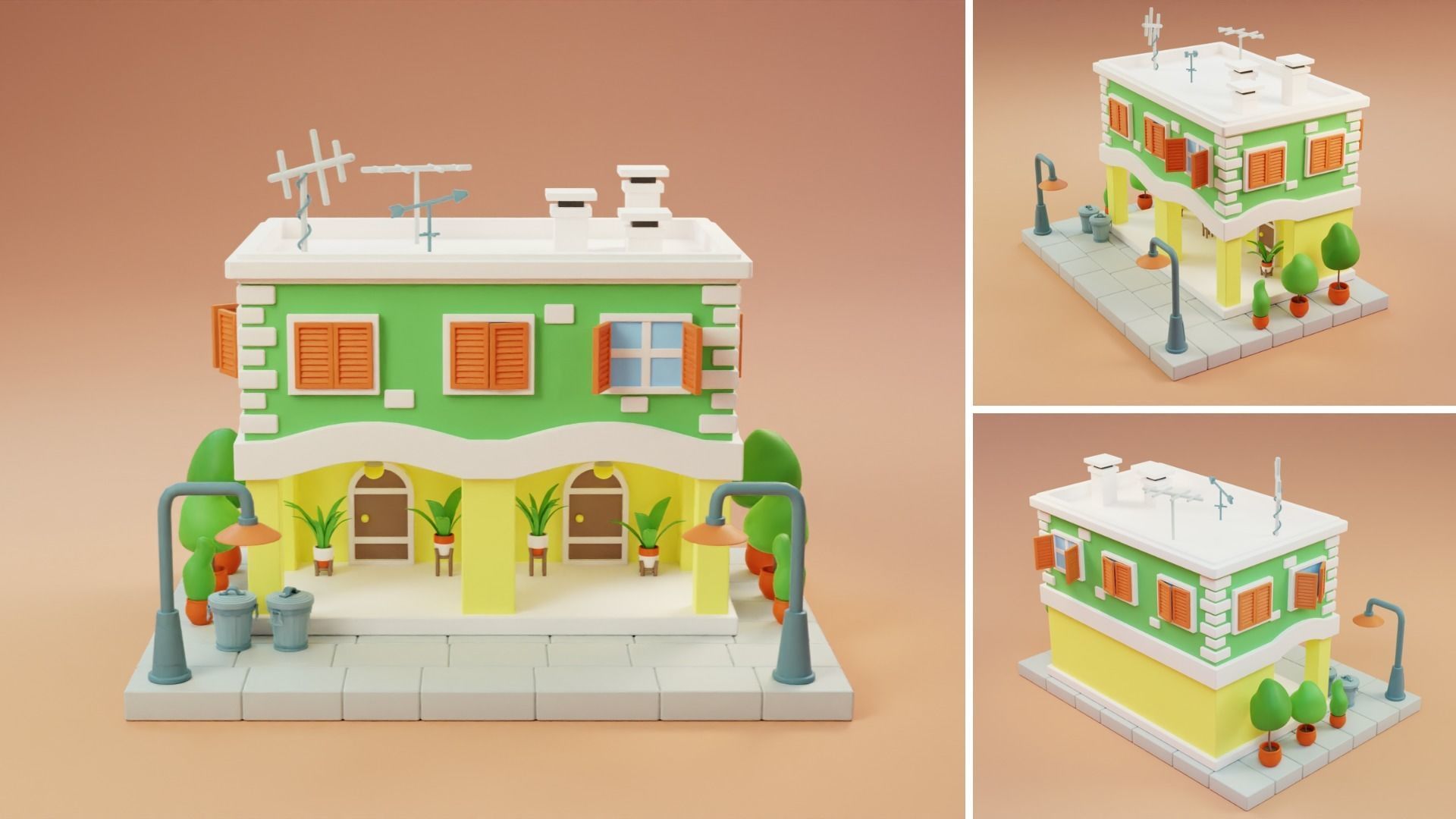 Cartoon City Islands Exteriors Low-poly 3D model_3
