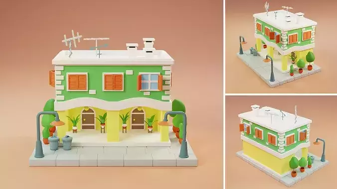 Cartoon City Islands Exteriors Low-poly 3D model 3