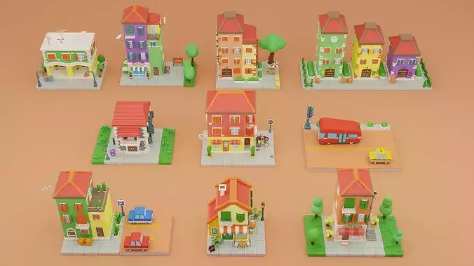 Cartoon City Islands Exteriors Low-poly 3D model