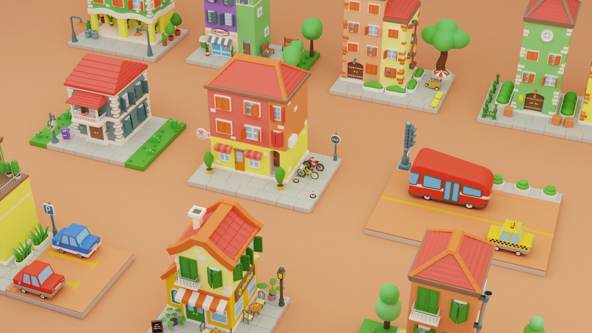 Cartoon City Islands Exteriors Low-poly 3D model_17