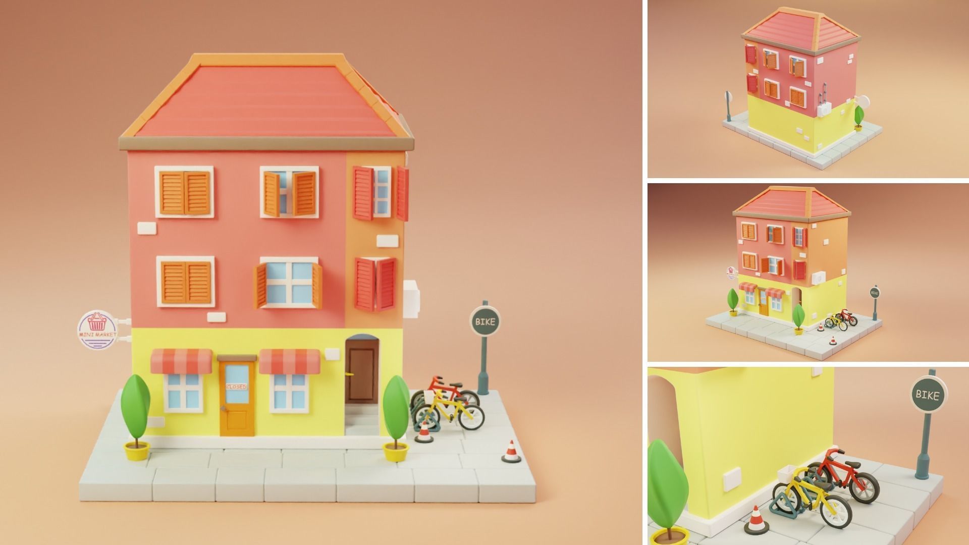 Cartoon City Islands Exteriors Low-poly 3D model_8