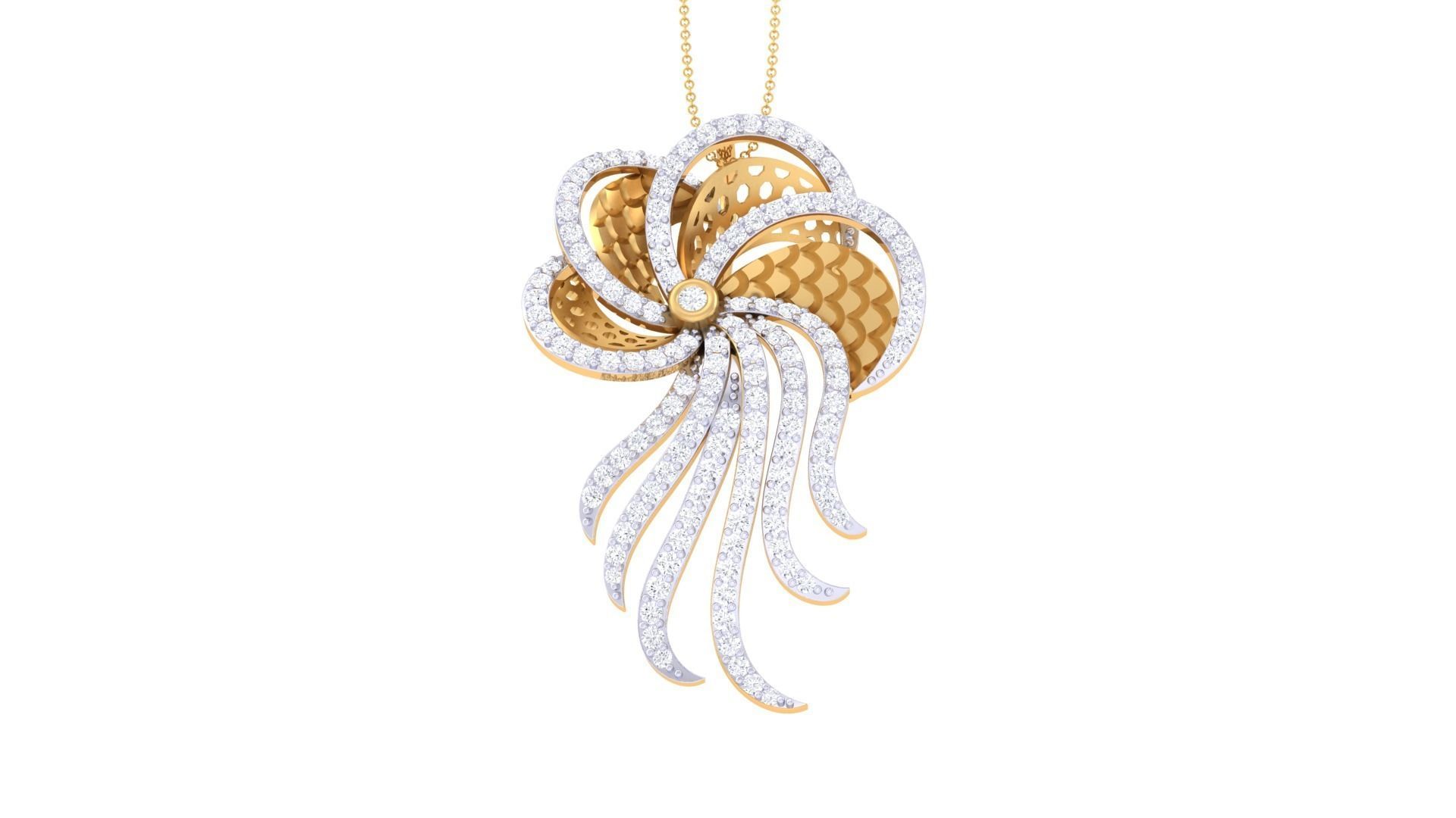 Flower High Jewelry Pendant Necklace 3dm stl 3mf obj glb render 3D print model_5