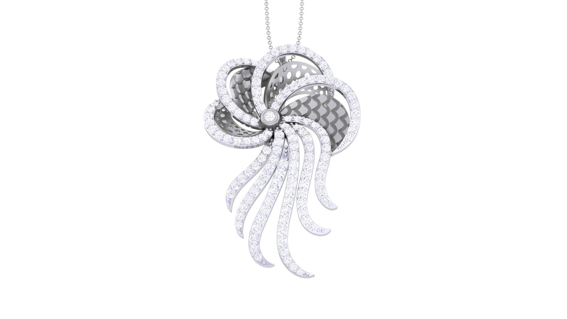 Flower High Jewelry Pendant Necklace 3dm stl 3mf obj glb render 3D print model_6