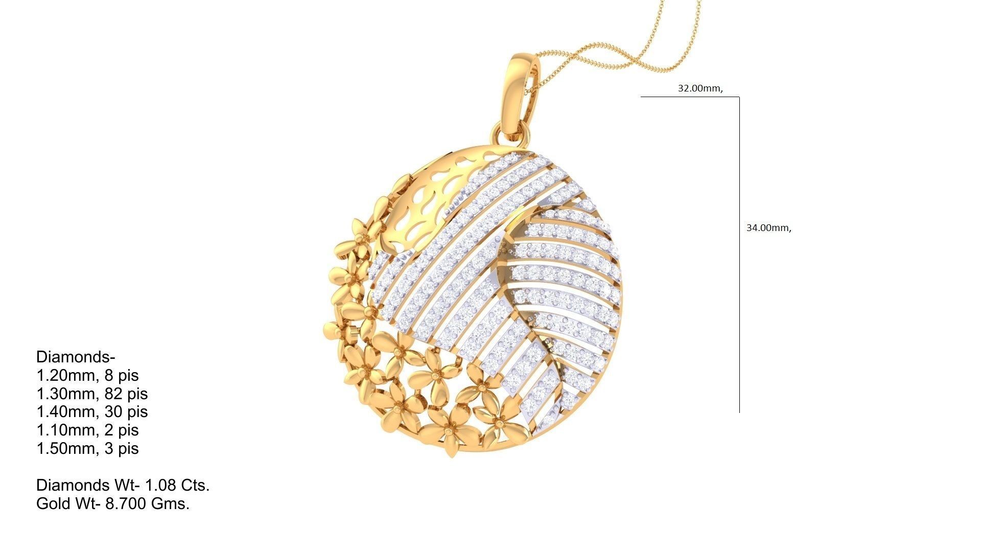 Flower High Jewelry Pendant Necklace 3dm stl 3mf obj glb render 3D print model_1