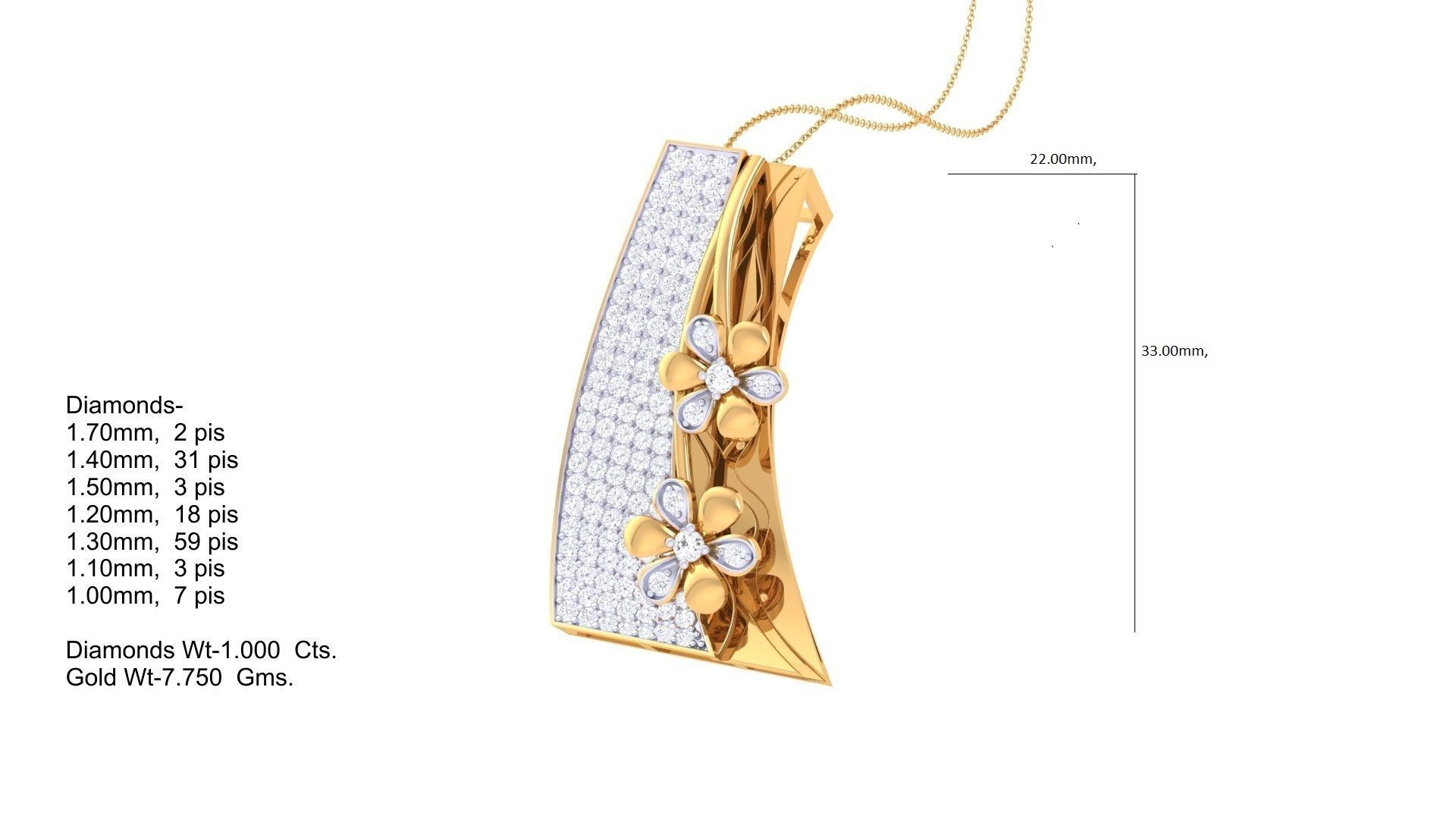 Flower High Jewelry Pendant Necklace 3dm stl 3mf obj glb render 3D print model_1