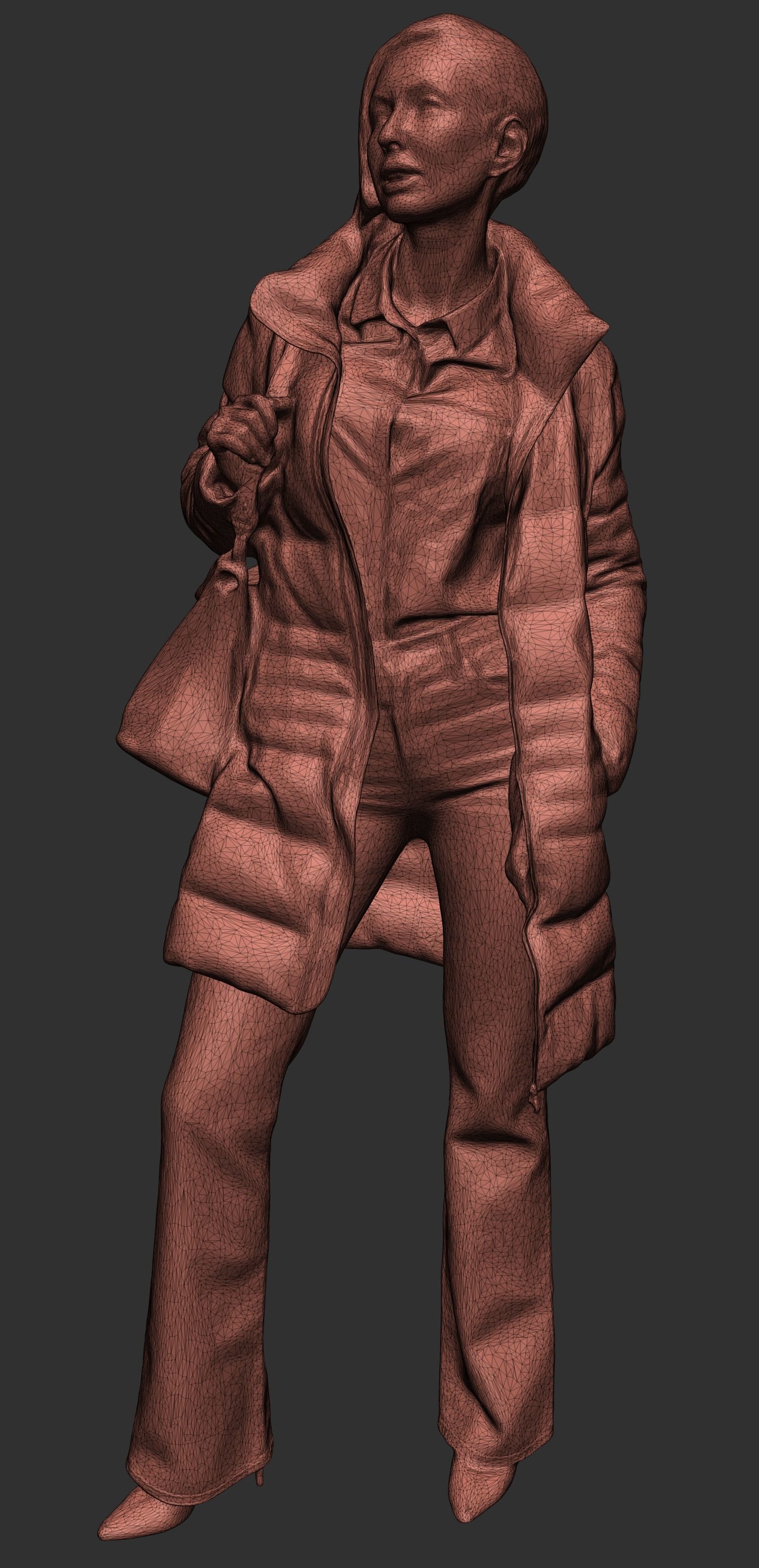 Pretty woman in black down jacket 405 Low-poly 3D model_7