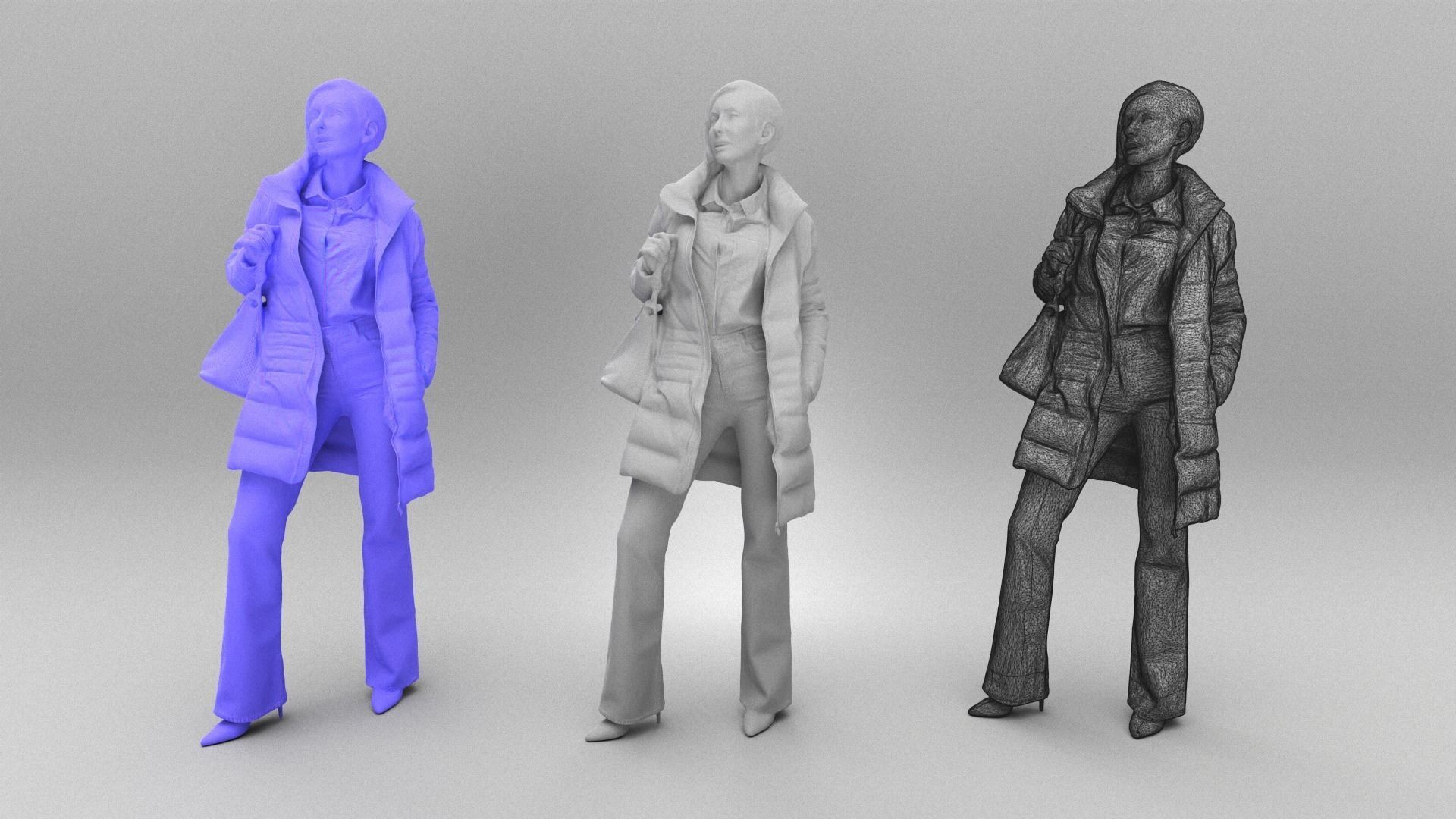Pretty woman in black down jacket 405 Low-poly 3D model_4
