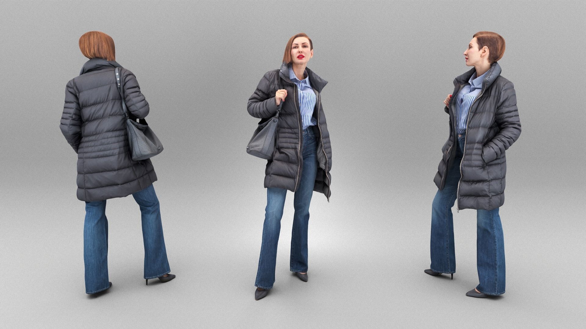 Pretty woman in black down jacket 405 Low-poly 3D model_3