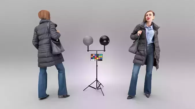Pretty woman in black down jacket 405 Low-poly 3D model