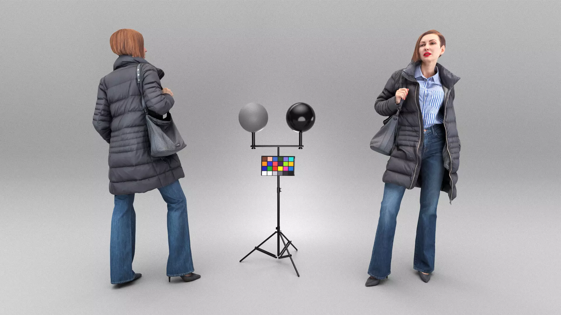 Pretty woman in black down jacket 405 Low-poly 3D model_0