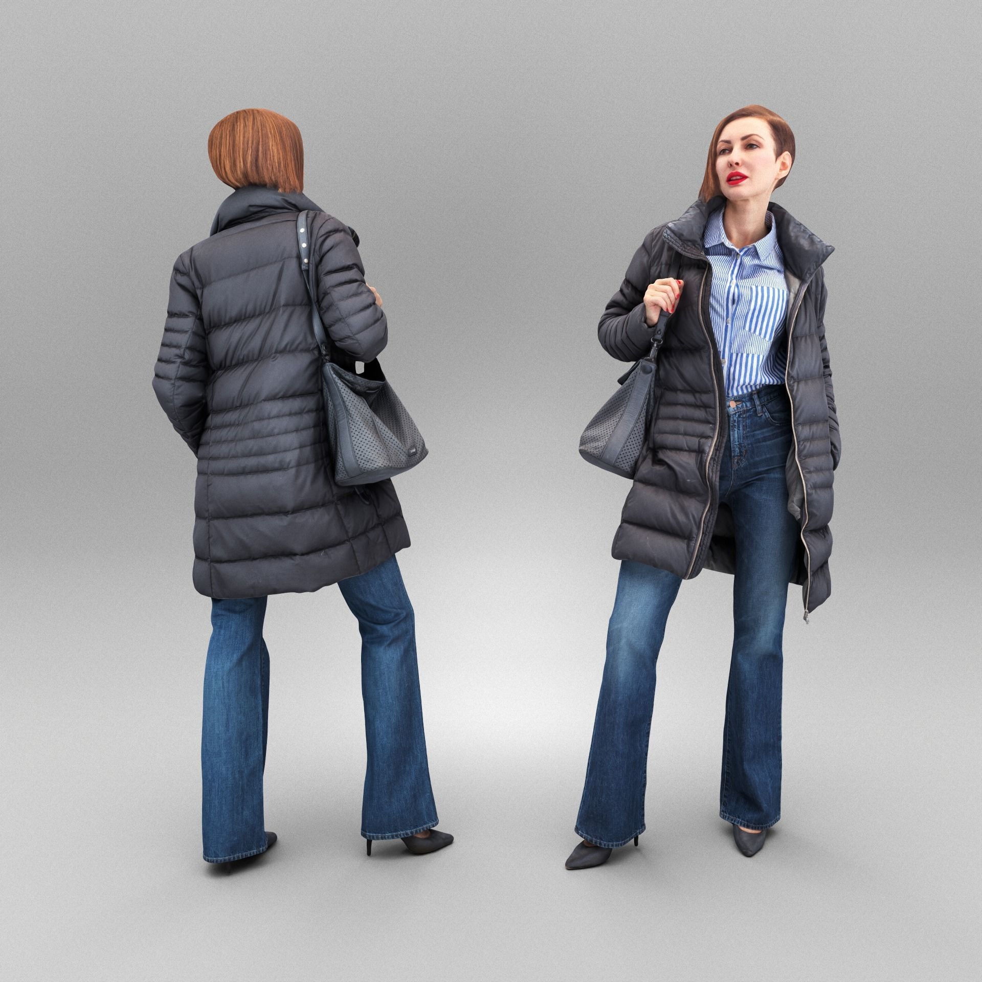 Pretty woman in black down jacket 405 Low-poly 3D model_2