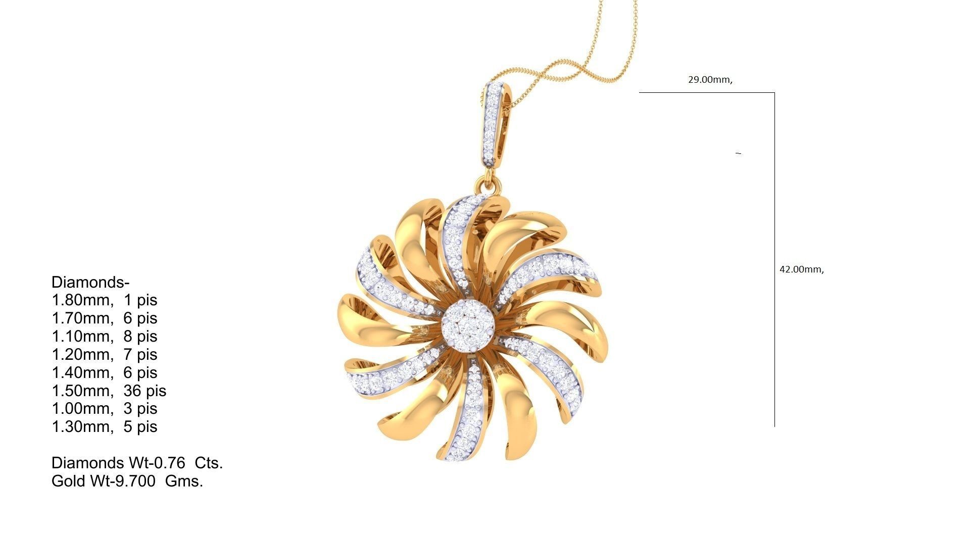 Flower High Jewelry Pendant Necklace 3dm stl 3mf obj glb render 3D print model_1