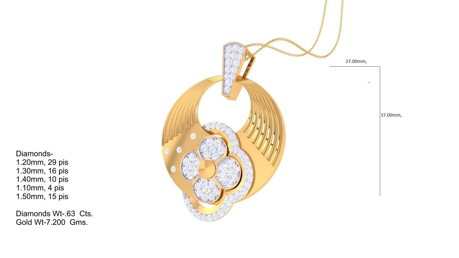 Flower High Jewelry Pendant Necklace 3dm stl 3mf obj glb render 3D print model_1