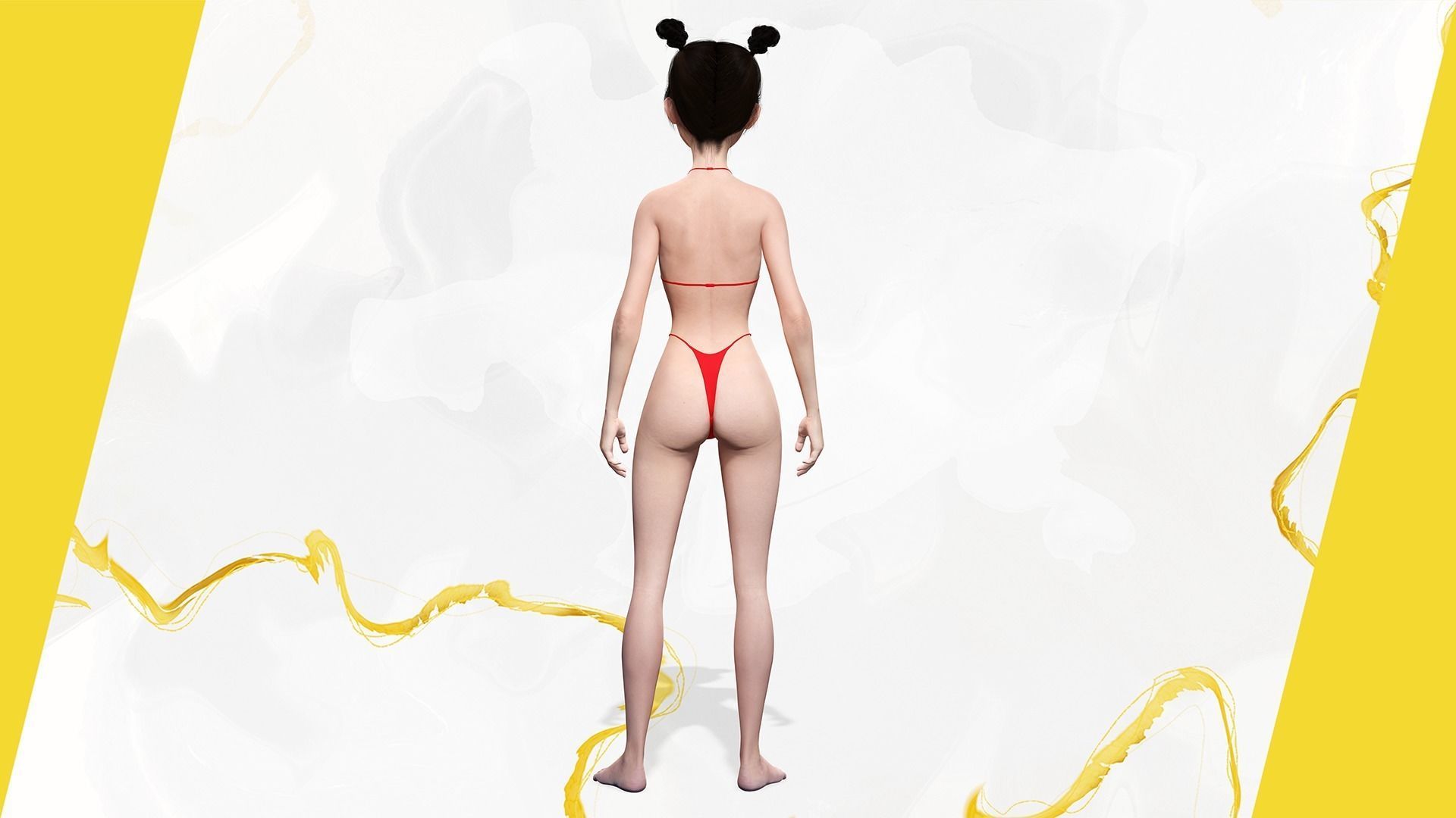 Asian girl Woman japanese korean Chinese Low-poly 3D model_6