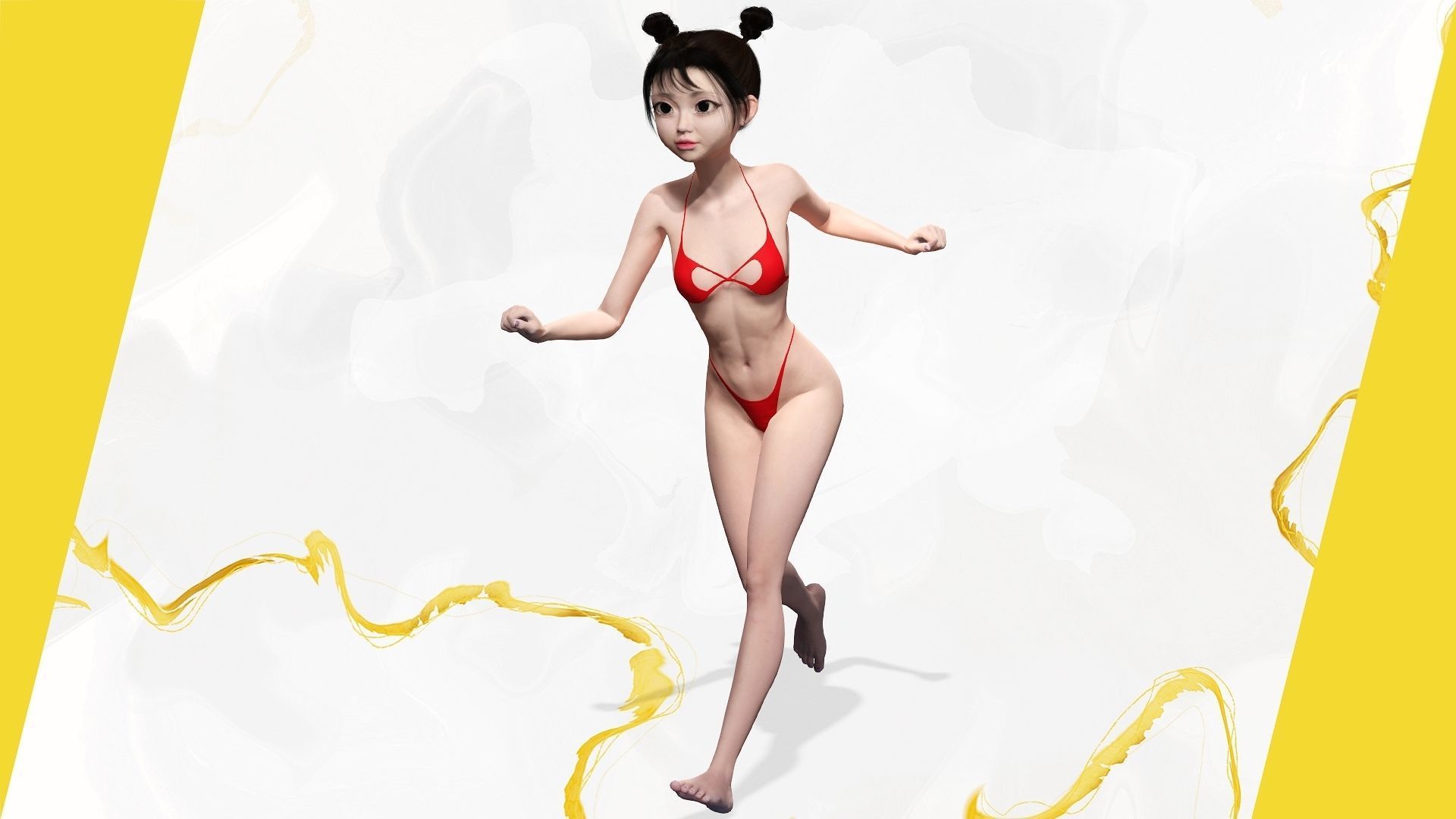 Asian girl Woman japanese korean Chinese Low-poly 3D model_2